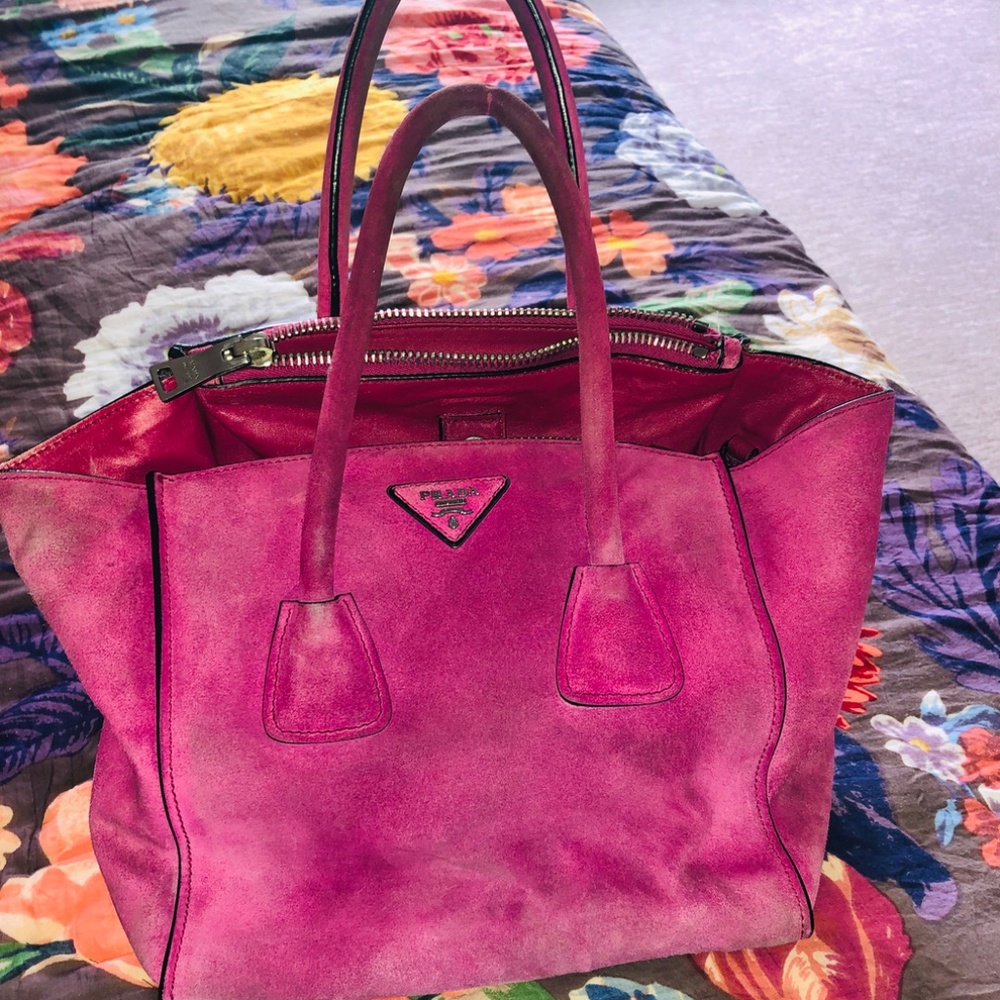 Prada Twin Pocket Saffiano Tote Suede